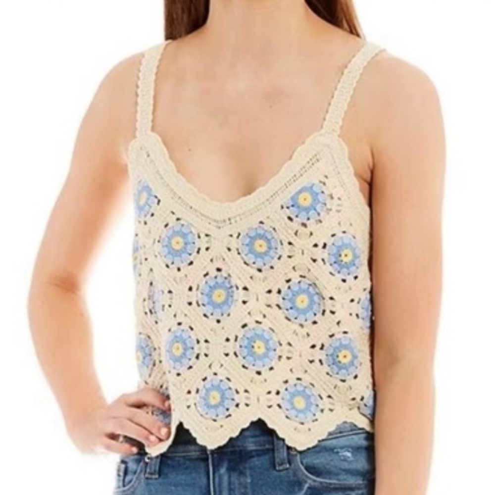 NWT Honey&Sparkle Floral Crochet Cropped Tank Top Resortwear Boho Festival